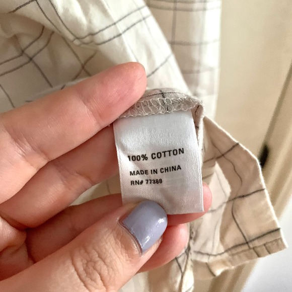 3/$15 Eliot 100% Cotton Windowpane Grid Button Down Blouse in White/Grey - Picture 6 of 7